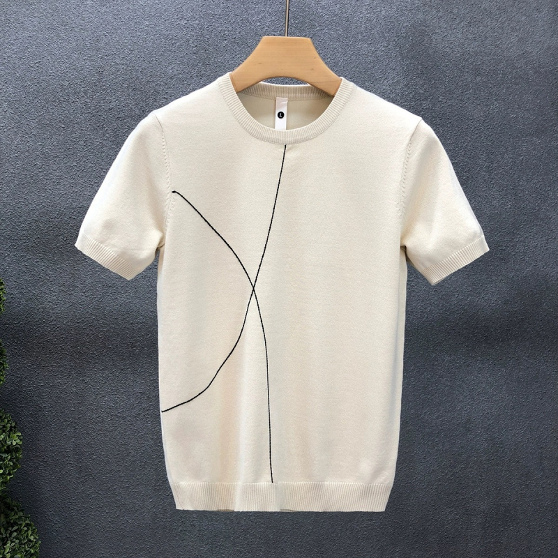 Мъжка тениска с къс ръкав, Slim-fit, мерсеризиран памук, райе, кръгло деколте, летен стил