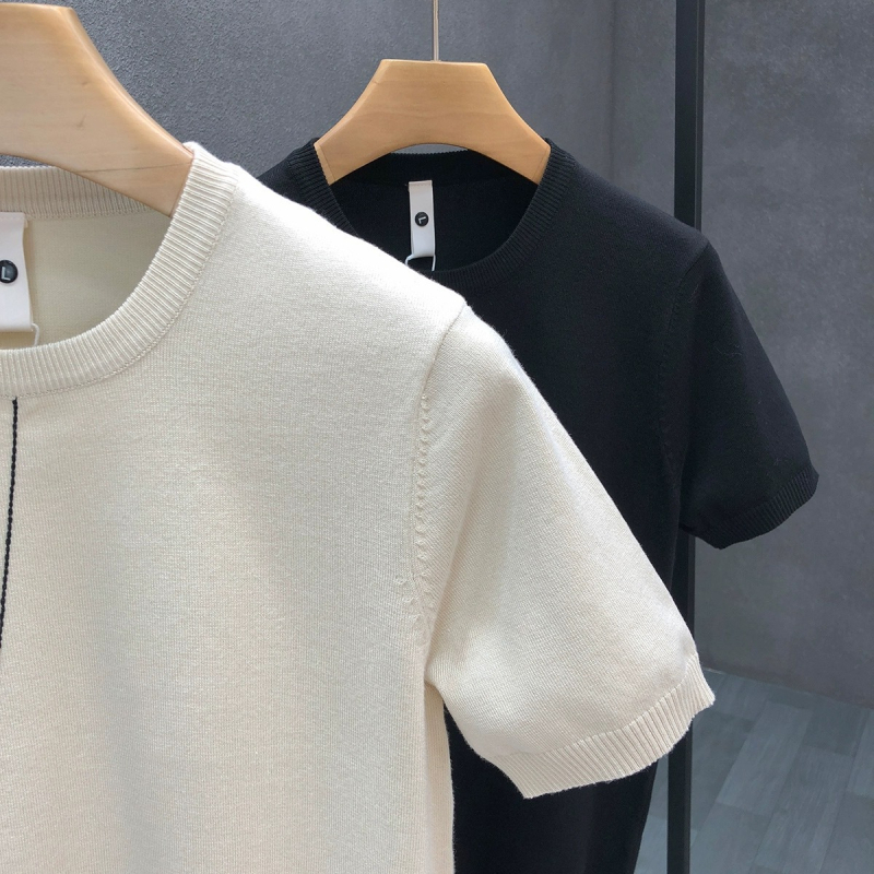 Мъжка тениска с къс ръкав, Slim-fit, мерсеризиран памук, райе, кръгло деколте, летен стил