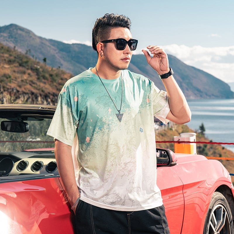 Muški T-shirt velikog broja, američki casual stil, kratki rukav, okrugli izrez, Ice Silk rashladna tkanina