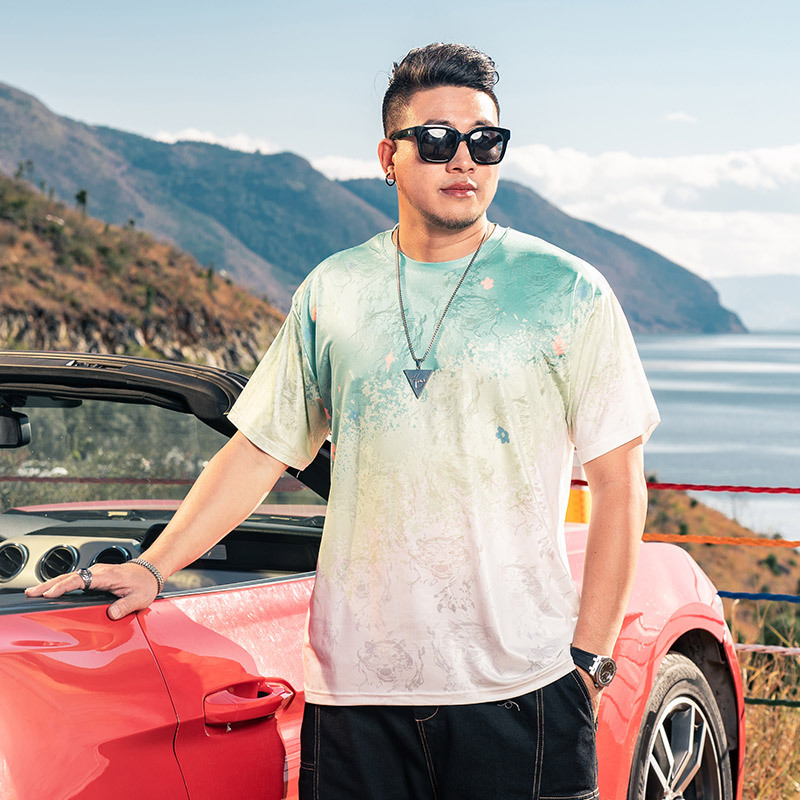 Muški T-shirt velikog broja, američki casual stil, kratki rukav, okrugli izrez, Ice Silk rashladna tkanina