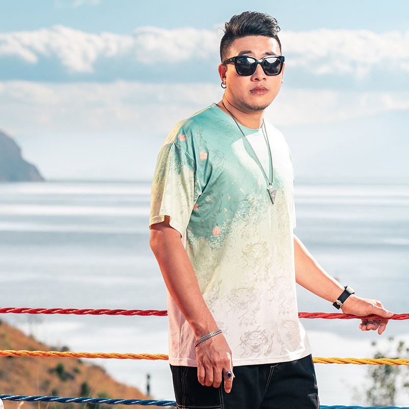Muški T-shirt velikog broja, američki casual stil, kratki rukav, okrugli izrez, Ice Silk rashladna tkanina
