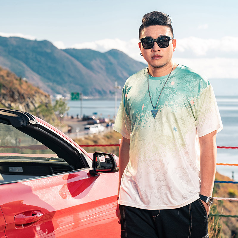 Muški T-shirt velikog broja, američki casual stil, kratki rukav, okrugli izrez, Ice Silk rashladna tkanina
