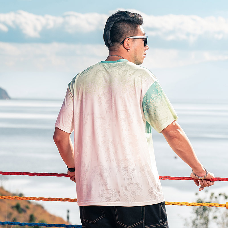 Muški T-shirt velikog broja, američki casual stil, kratki rukav, okrugli izrez, Ice Silk rashladna tkanina