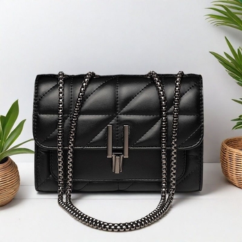 Gradska PU crossbody torbica s izšivenim lancem i zatvaračem, jednim ramennom, srednja veličina, kvadratnog oblika, unutarnja džep