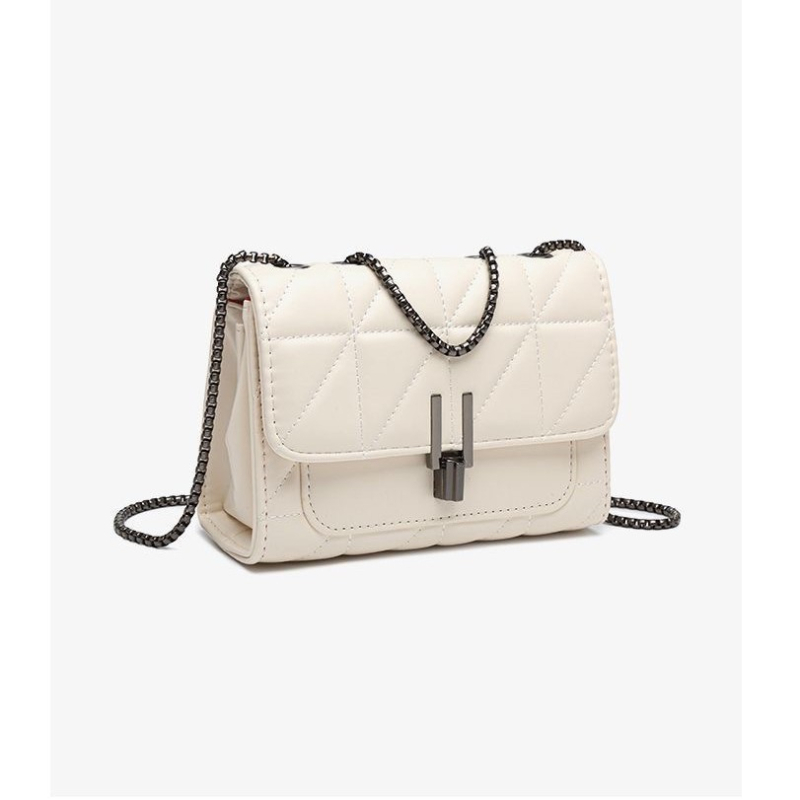 Gradska PU crossbody torbica s izšivenim lancem i zatvaračem, jednim ramennom, srednja veličina, kvadratnog oblika, unutarnja džep