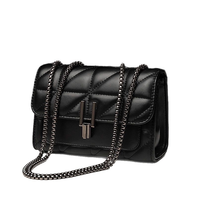 Gradska PU crossbody torbica s izšivenim lancem i zatvaračem, jednim ramennom, srednja veličina, kvadratnog oblika, unutarnja džep