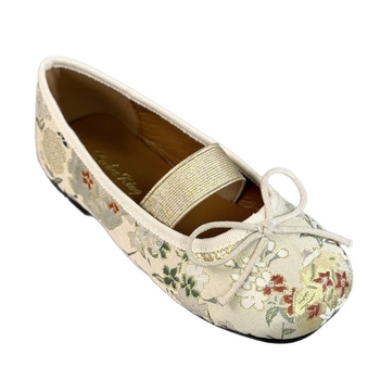 Lányoknak szóló balerina cipő, új kínai stílusú nemzeti hangulatú vintage textil hímzett Hanfu inspiráció, négyszögletes orrú, lapos talpú.