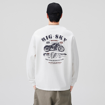 Muška duga majica s otiskom motocikla, širok kroj, 100% pamuk, okrugli izrez, streetwear casual