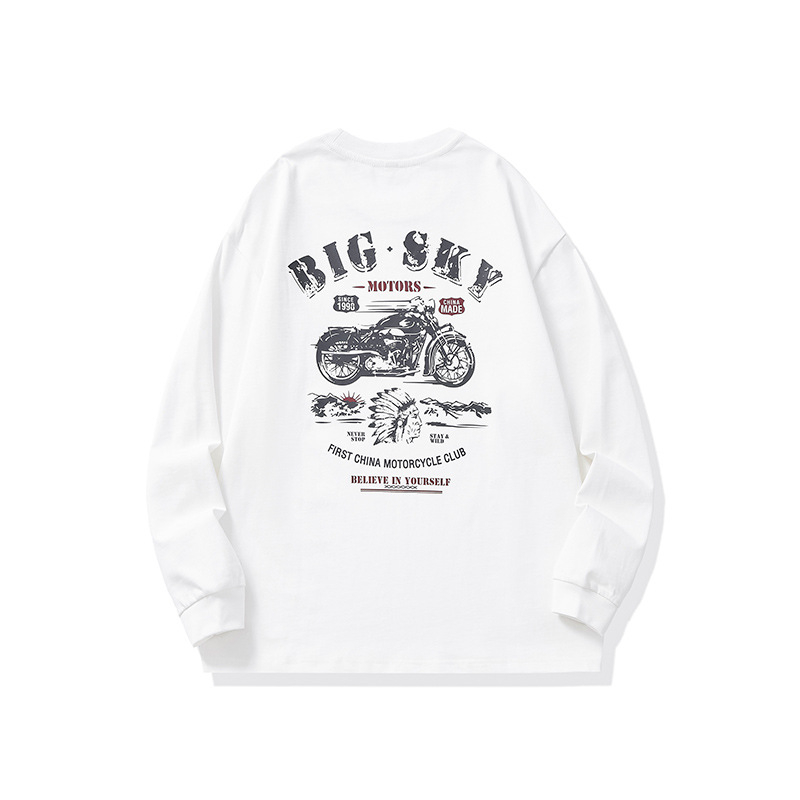 Muška duga majica s otiskom motocikla, širok kroj, 100% pamuk, okrugli izrez, streetwear casual