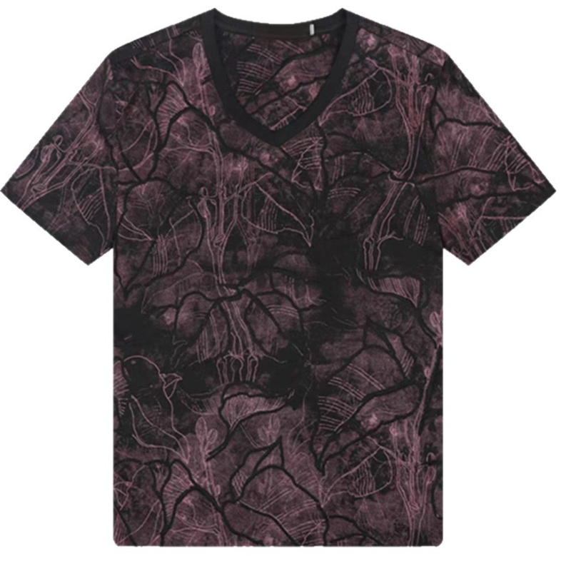 Muško T-shirt s V-izrezom, kratki rukav, ljetni casual stil, mješavina ice-silk i pamuka, digitalni print, brzo sušenje, prozračan