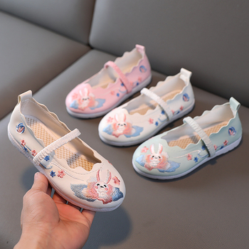 Cipele za djevojčice u Hanfu stilu, proljetni novi model, cipele s motivom zeca, šivane platnene dječje cipele, dječje cipele u starom pekinškom stilu