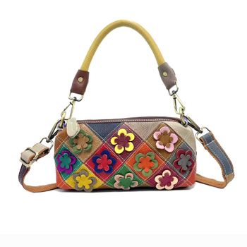 Ženska torbica od prave kože s patchwork dizajnom i motivom cvijeta šljive, preko ramena ili crossbody