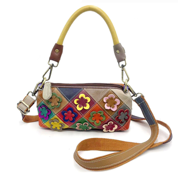 Ženska torbica od prave kože s patchwork dizajnom i motivom cvijeta šljive, preko ramena ili crossbody