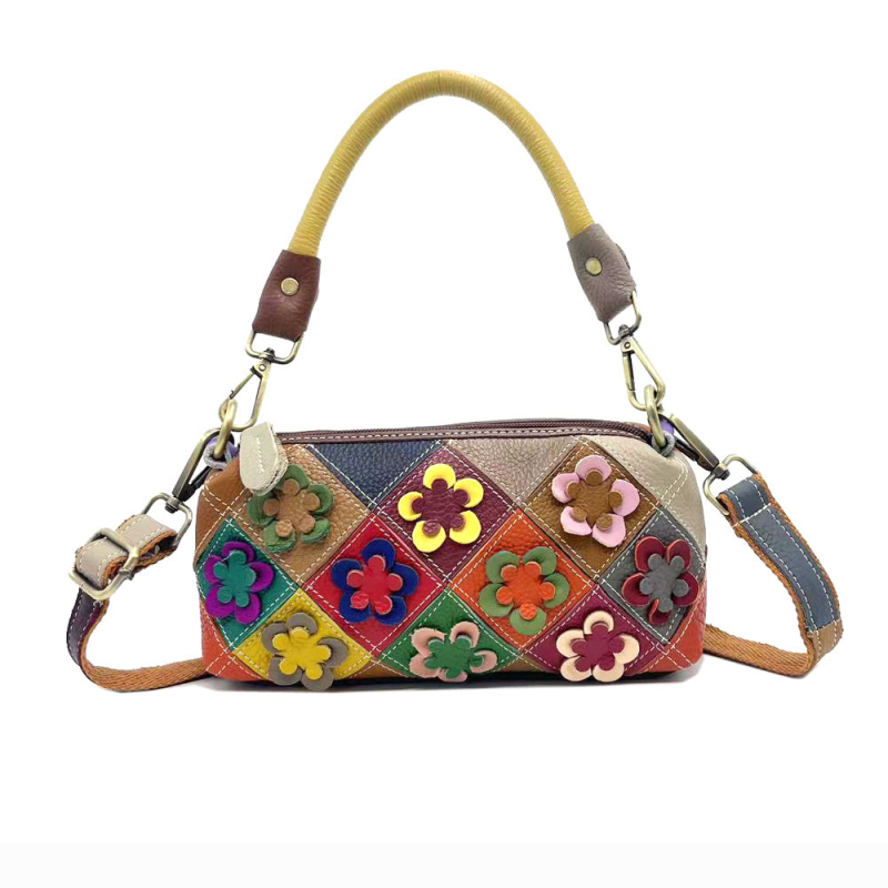 Ženska torbica od prave kože s patchwork dizajnom i motivom cvijeta šljive, preko ramena ili crossbody