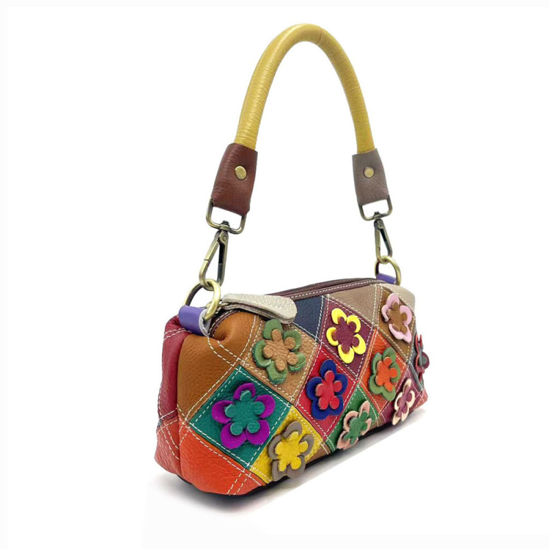 Ženska torbica od prave kože s patchwork dizajnom i motivom cvijeta šljive, preko ramena ili crossbody