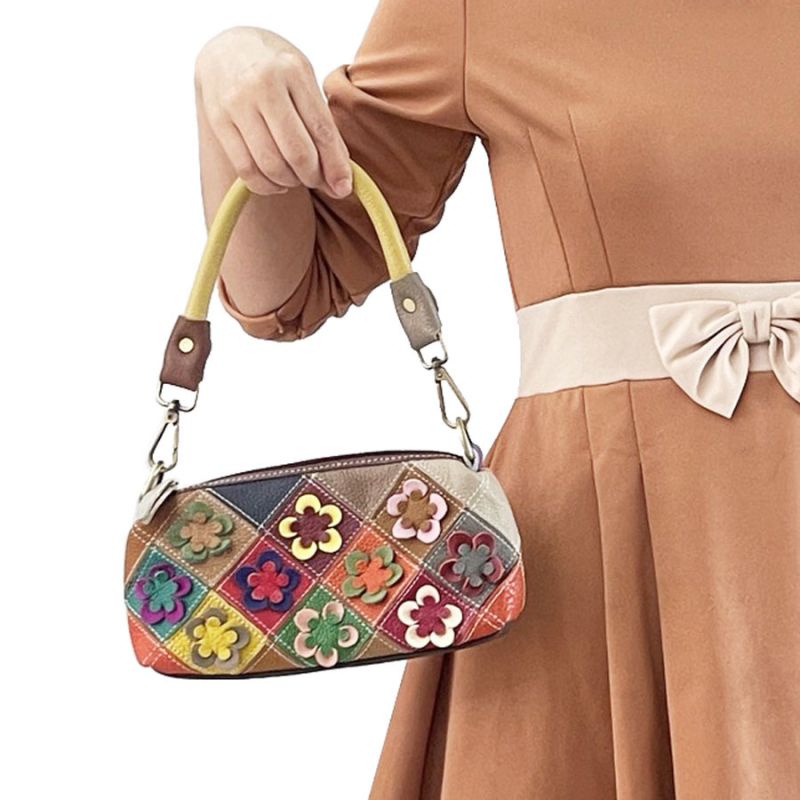 Ženska torbica od prave kože s patchwork dizajnom i motivom cvijeta šljive, preko ramena ili crossbody