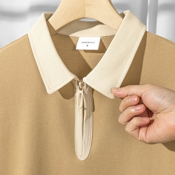 Japanski retro polo s blokovima boja, 230 g teška tkanina, ljetni opušten kroj, kratki rukavi, poluzip, za muškarce