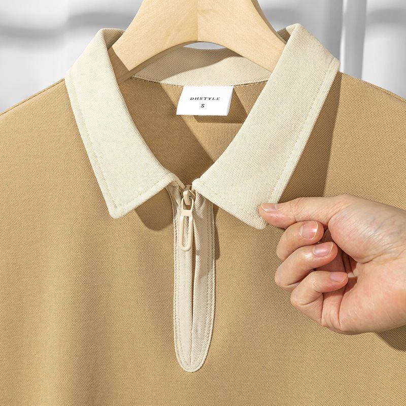 Japanski retro polo s blokovima boja, 230 g teška tkanina, ljetni opušten kroj, kratki rukavi, poluzip, za muškarce