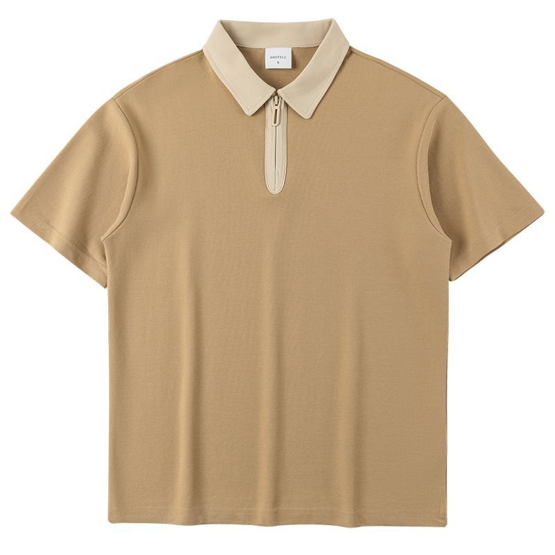 Japanski retro polo s blokovima boja, 230 g teška tkanina, ljetni opušten kroj, kratki rukavi, poluzip, za muškarce