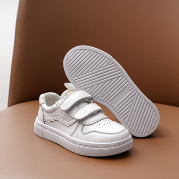 Dječje bijele casual tenisice, niski gornji dio, zatvaranje na Velcro, gornji dio od teleće kože, gumena potplat, prozračne, vodootporne, protuklizne, unisex, proljeće i jesen