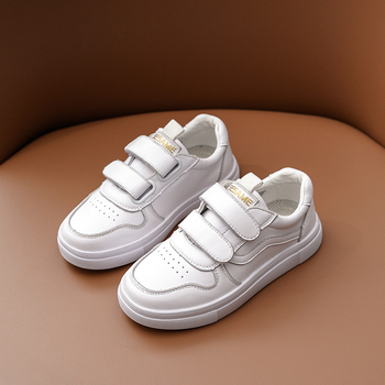 Dječje bijele casual tenisice, niski gornji dio, zatvaranje na Velcro, gornji dio od teleće kože, gumena potplat, prozračne, vodootporne, protuklizne, unisex, proljeće i jesen