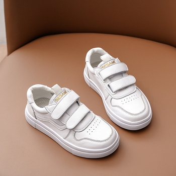 Dječje bijele casual tenisice, niski gornji dio, zatvaranje na Velcro, gornji dio od teleće kože, gumena potplat, prozračne, vodootporne, protuklizne, unisex, proljeće i jesen