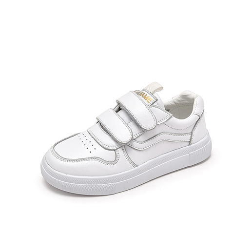 Dječje bijele casual tenisice, niski gornji dio, zatvaranje na Velcro, gornji dio od teleće kože, gumena potplat, prozračne, vodootporne, protuklizne, unisex, proljeće i jesen
