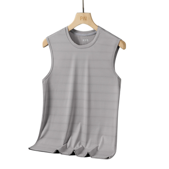 Muški tank top bez rukava s okruglim izrezom, Ice Silk jednobojan, casual-sport stil, plus veličina, slim fit, ljeto