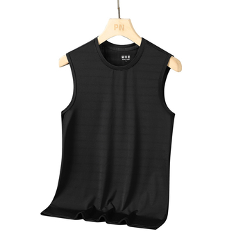 Muški tank top bez rukava s okruglim izrezom, Ice Silk jednobojan, casual-sport stil, plus veličina, slim fit, ljeto