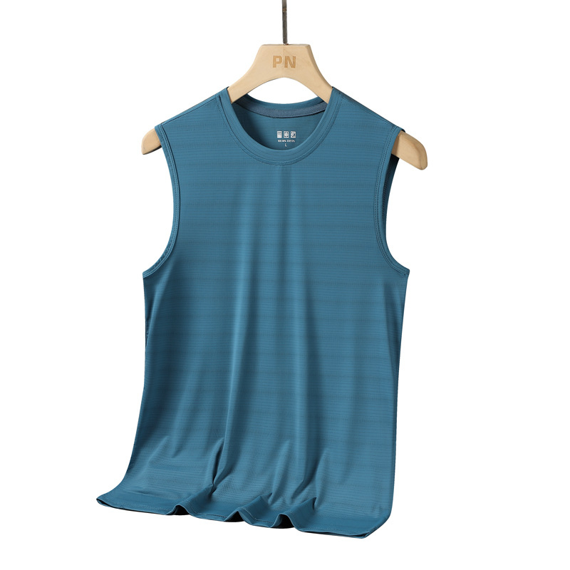 Muški tank top bez rukava s okruglim izrezom, Ice Silk jednobojan, casual-sport stil, plus veličina, slim fit, ljeto