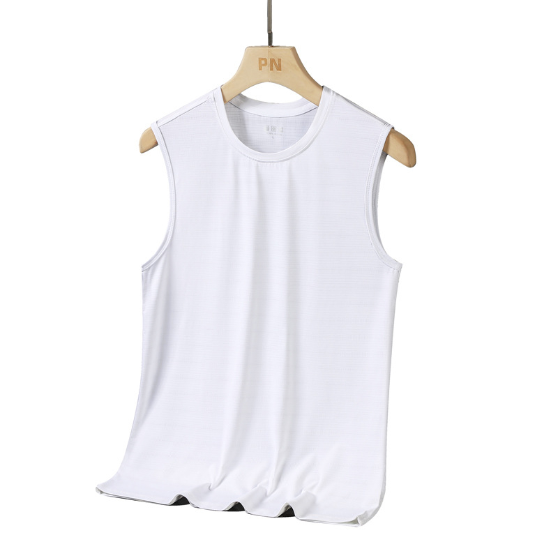 Muški tank top bez rukava s okruglim izrezom, Ice Silk jednobojan, casual-sport stil, plus veličina, slim fit, ljeto