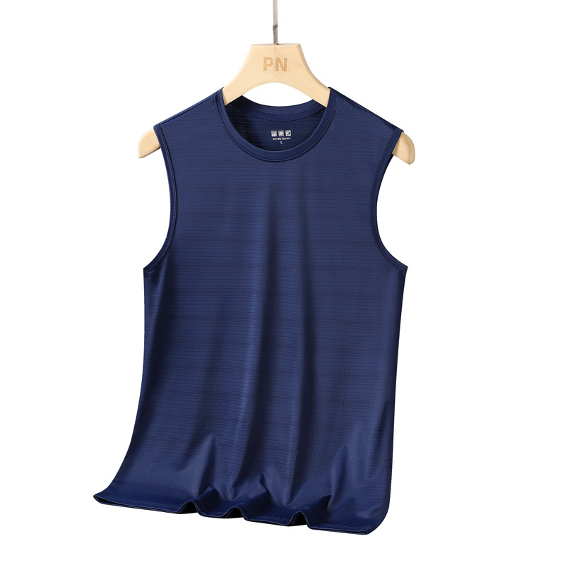 Muški tank top bez rukava s okruglim izrezom, Ice Silk jednobojan, casual-sport stil, plus veličina, slim fit, ljeto