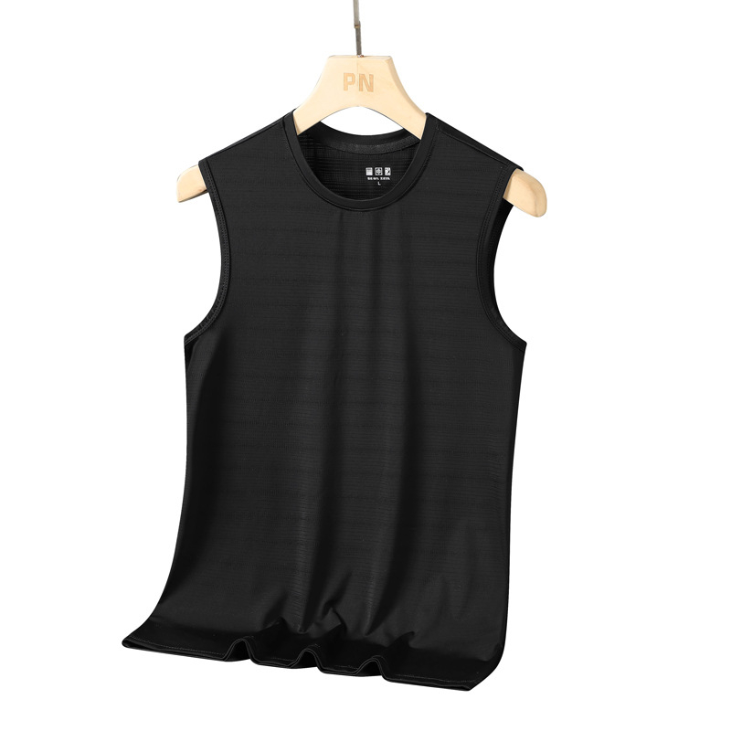 Muški tank top bez rukava s okruglim izrezom, Ice Silk jednobojan, casual-sport stil, plus veličina, slim fit, ljeto