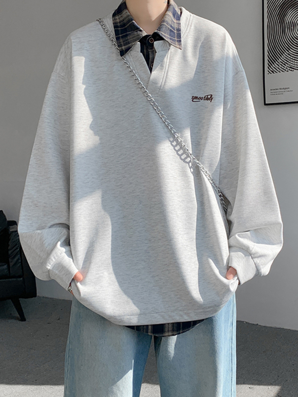 Muški sweatshirt-polo s teškim dojmom, dvodijelni kaput s ovratnikom košulje, američki široki kroj za proljeće i jesen