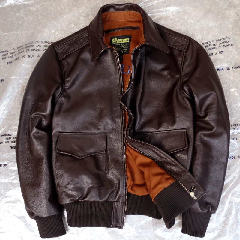 A2 pilotska kožna jakna, američki retro stil, vrhunska teleća koža, muški, kratka, slim fit