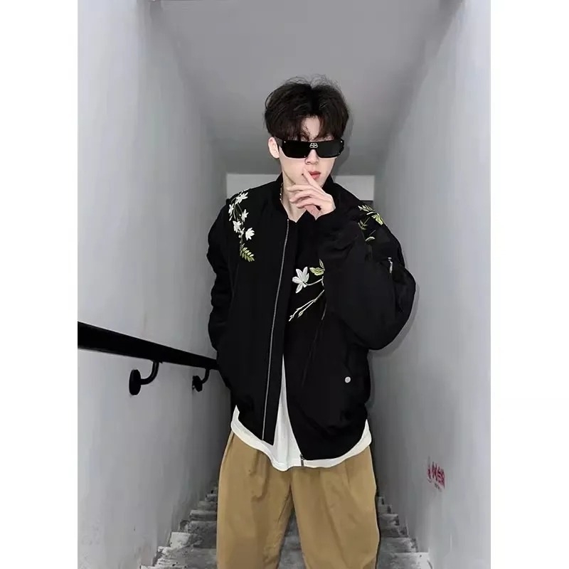 Američka stil retro cvjetna baseball jakna, široka silueta, muška jesen-zima, debeli topli bomber, stil za parove