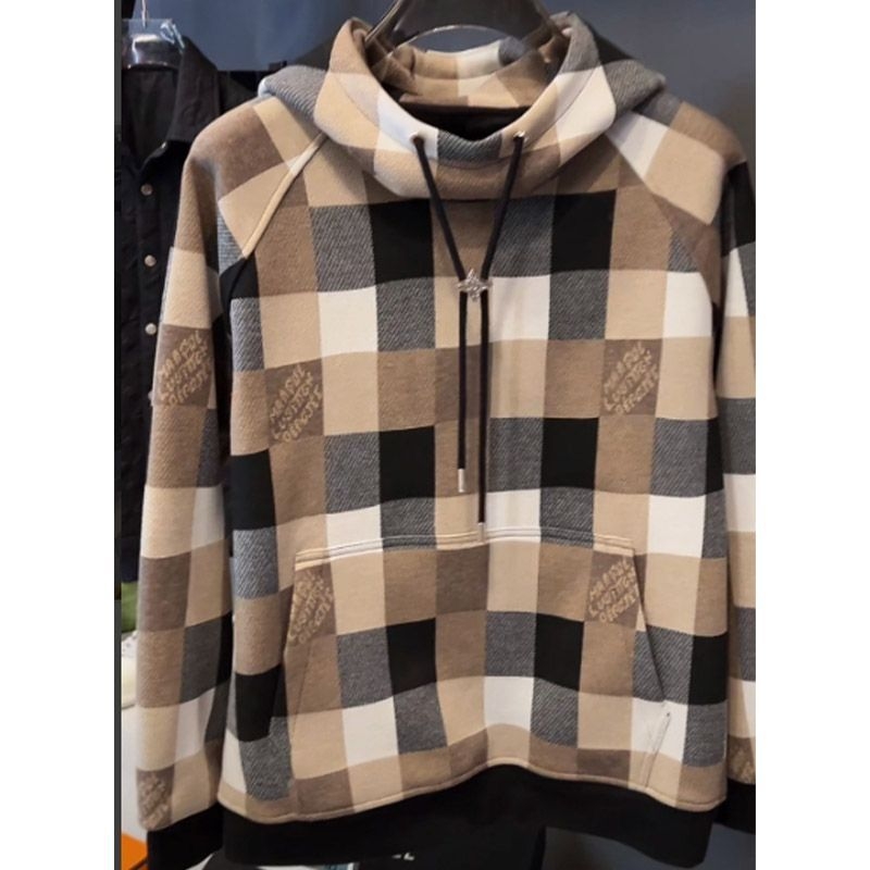 Muška duksa s kapuljom i kariranim uzorkom, slobodan kroj, korejski stil, dugi rukavi, jesen-zima.
