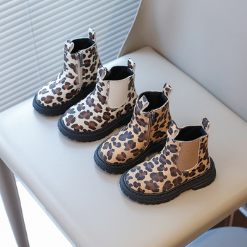 Dječje Martin čizme s leopard uzorkom, srednje visine, bočni zatvarač, casual stil