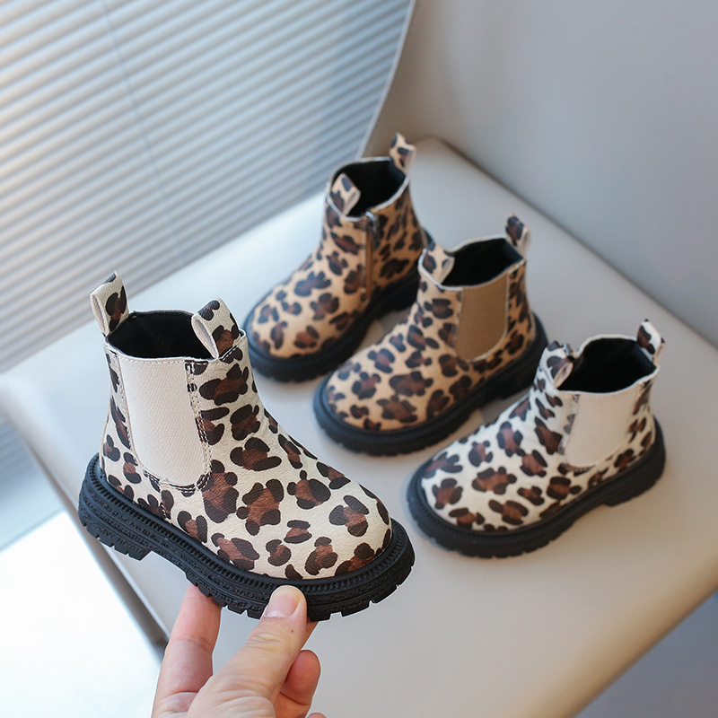 Dječje Martin čizme s leopard uzorkom, srednje visine, bočni zatvarač, casual stil