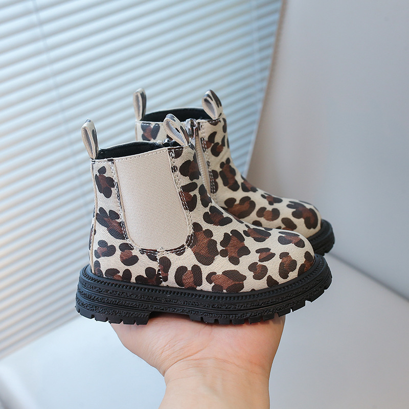 Dječje Martin čizme s leopard uzorkom, srednje visine, bočni zatvarač, casual stil
