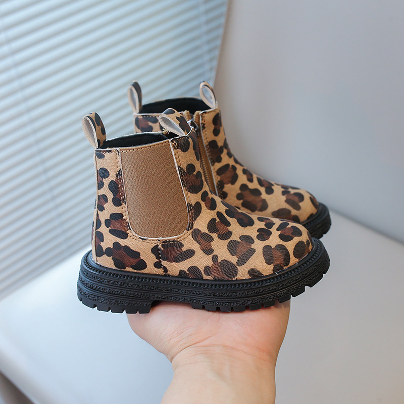 Dječje Martin čizme s leopard uzorkom, srednje visine, bočni zatvarač, casual stil