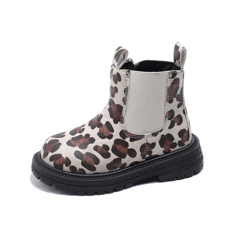 Dječje Martin čizme s leopard uzorkom, srednje visine, bočni zatvarač, casual stil