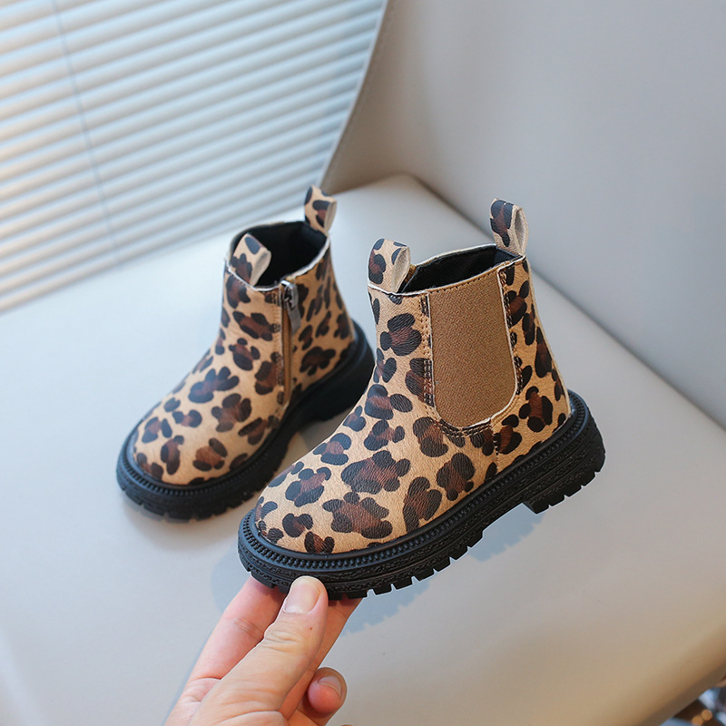 Dječje Martin čizme s leopard uzorkom, srednje visine, bočni zatvarač, casual stil