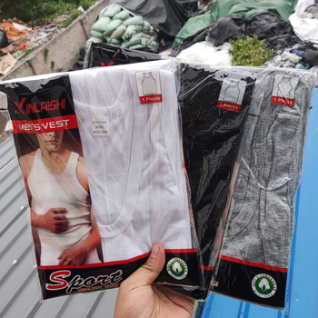 Muška majica bez rukava od pamuk-blenda s rib uzorkom, okrugli izrez, duljina do struka, jednobojna, ljeto, veličine L–XXXL, bijela/crna/siva