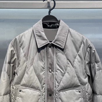 Оригинален дизайн, есен 2025, леко пухено яке с къс модел и яка от тип риза, патчворк детайли, за мъже