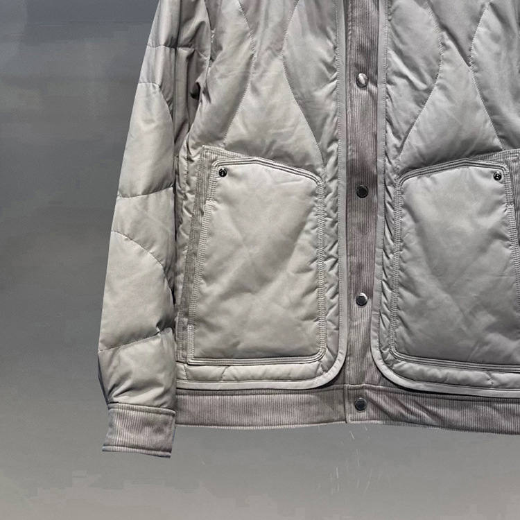 Оригинален дизайн, есен 2025, леко пухено яке с къс модел и яка от тип риза, патчворк детайли, за мъже