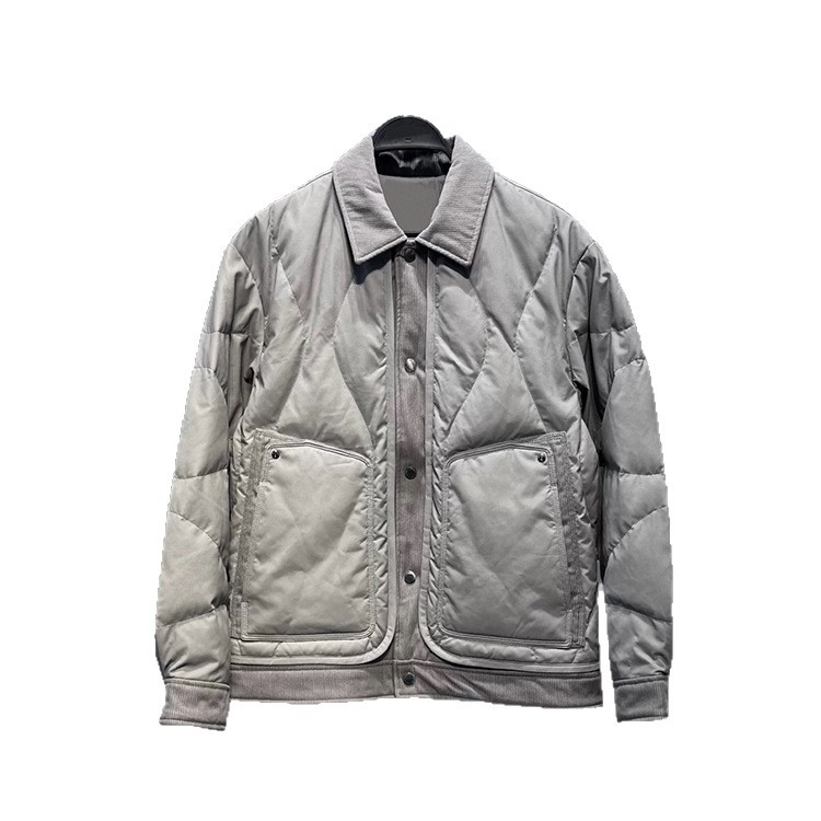Оригинален дизайн, есен 2025, леко пухено яке с къс модел и яка от тип риза, патчворк детайли, за мъже