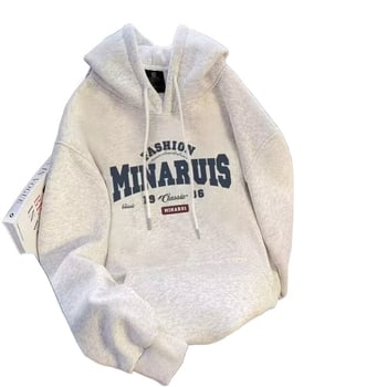2024 Muški hoodie džemper s kapuljačom, debela flis podstava, opuštena silueta, američki stil za jesen i zimu