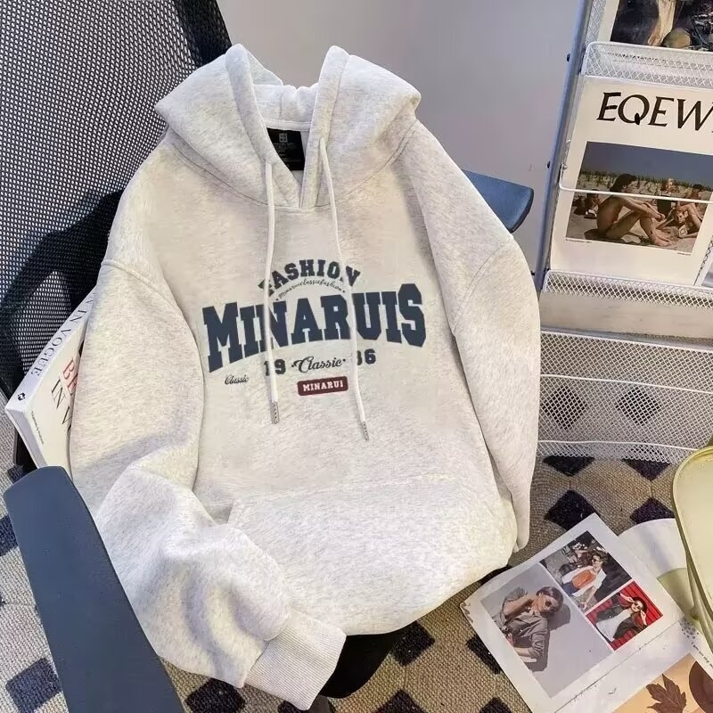 2024 Muški hoodie džemper s kapuljačom, debela flis podstava, opuštena silueta, američki stil za jesen i zimu