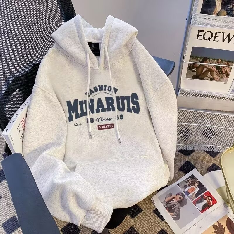 2024 Muški hoodie džemper s kapuljačom, debela flis podstava, opuštena silueta, američki stil za jesen i zimu